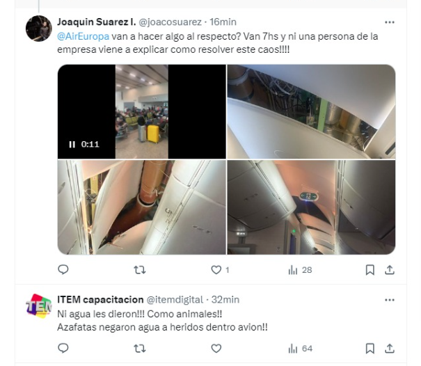 _____Azul_____'s tweet photo. es un poco mas preoupante la situación @AirEuropa los tiene en Brasil varados hace 10 horas y sin proveerle ni un vaso de agua ni darle absolutamente ninguna información , una neegligencia gravisima. Y lo que dicen , fue mas grave q una turbulencia tuvo segundos de "caida libre" https://t.co/vjFhVE7Ngx