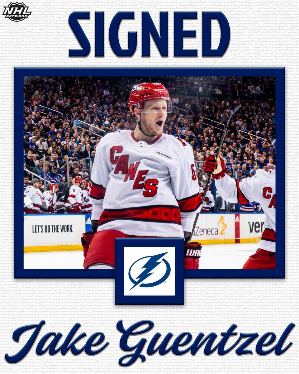 NHLMedia's tweet photo. ⚡️Jake Guentzel has signed a seven-year, $63M contract with the @TBLightning!

#GoBolts | #NHLFreeAgency https://t.co/hkMZ9wIRBn