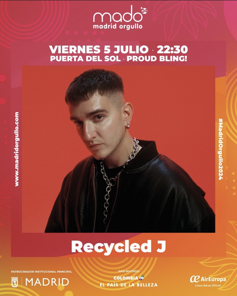 nos vemos el 5 de julio a las 23h gratis y para todes en la puerta del sol ❤️🧡💛💙💜🤍 me hace muy feliz poder ser parte de esta celebración tan bonita 🫂
