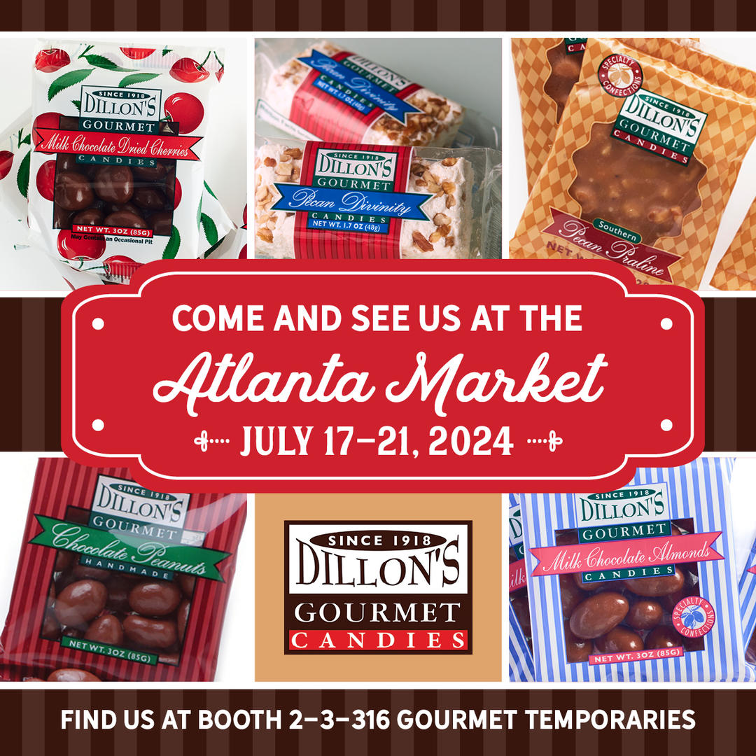 DillonCandy's tweet photo. AmericasMart Atlanta is almost here (July 17-21)! 📷
Visit Dillon Candy Company at Booth #2-3-316 in the Gourmet Temporaries. https://t.co/gUTCeC7Mwr