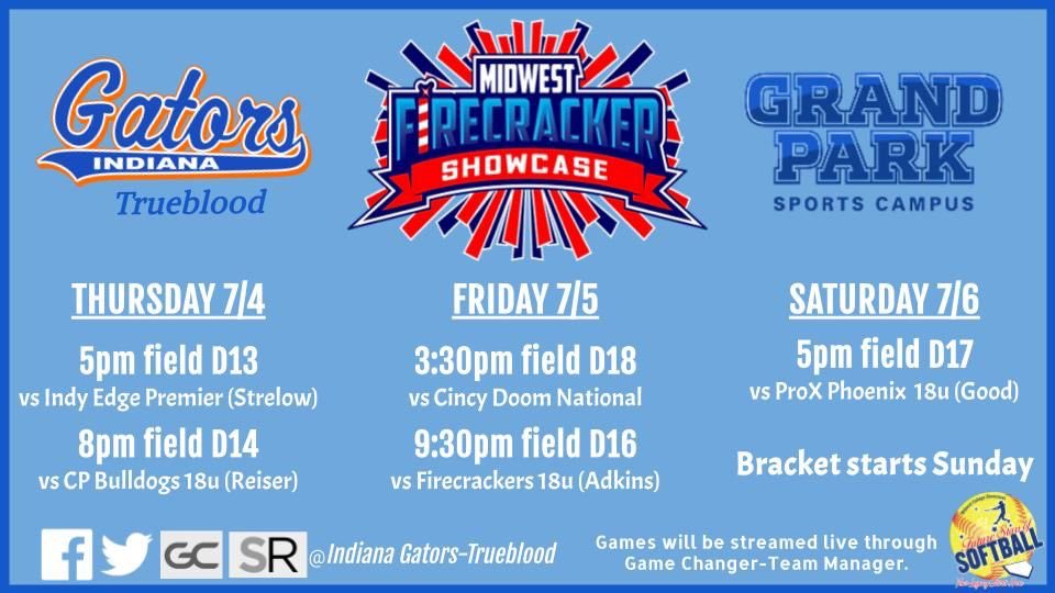 Fastpitch Farrell 06 (@06_farrell) on Twitter photo It’s here!! The week of Midwest Firecracker. Coaches we’ll be at Grand Park, come check us out!
<a href="/BelmontSoftball/">Belmont Softball</a> <a href="/FCGrizSoftball/">Franklin College Softball</a> <a href="/MarianKnightsSB/">Marian Softball</a> <a href="/Coach_Zimny/">Z</a> <a href="/UIndySoftball/">UIndy Softball</a> <a href="/MU_SpartanSB/">Manchester University Softball</a> <a href="/Huntington_SB/">Huntington Softball</a> <a href="/JordanLOsborne/">Jordan L. Osborne</a> <a href="/KalinHubble/">kay</a> <a href="/coachferrell15/">Ben Ferrell</a> It’s here!! The week of Midwest Firecracker. Coaches we’ll be at Grand Park, come check us out!
<a href="/BelmontSoftball/">Belmont Softball</a> <a href="/FCGrizSoftball/">Franklin College Softball</a> <a href="/MarianKnightsSB/">Marian Softball</a> <a href="/Coach_Zimny/">Z</a> <a href="/UIndySoftball/">UIndy Softball</a> <a href="/MU_SpartanSB/">Manchester University Softball</a> <a href="/Huntington_SB/">Huntington Softball</a> <a href="/JordanLOsborne/">Jordan L. Osborne</a> <a href="/KalinHubble/">kay</a> <a href="/coachferrell15/">Ben Ferrell</a>