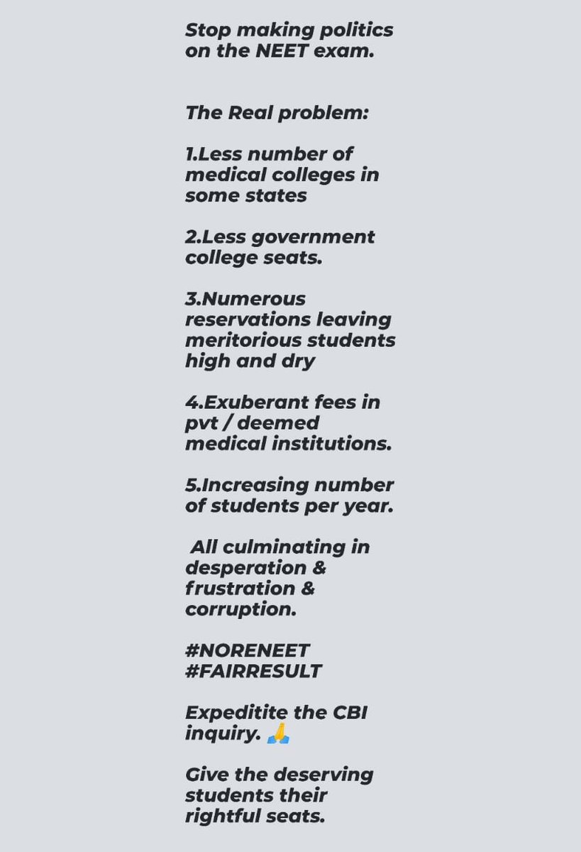 VpbDr42495's tweet photo. @no1_dr46444 @LiveLawIndia #noreneet
#fairresult for all
#reEvaluation for all
Catch and punish the culprits. https://t.co/tstB8qWjim