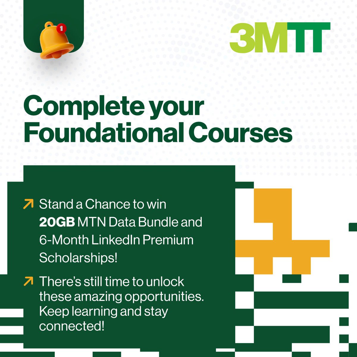 3MTTNigeria's tweet image. Congratulations to all fellows who have completed their foundational learning courses so far! There’s a 20GB MTN Data bundle and LinkedIn Premium Scholarships up for grabs for the first 2,000 fellows who complete their foundational courses!