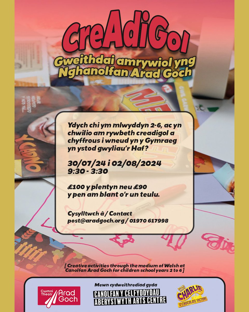 Dewch i gymryd rhan mewn gweithdai creadigol a chyffrous yng Nghanolfan Arad Goch yn Aberystwyth, Haf yma 🥳🎨✨🌞

Come and take part in some exciting creative workshops this Summer at Canolfan Arad Goch, Aberystwyth 🥳🎨✨🌞

calendr.360.cymru/calendr/2024/c…