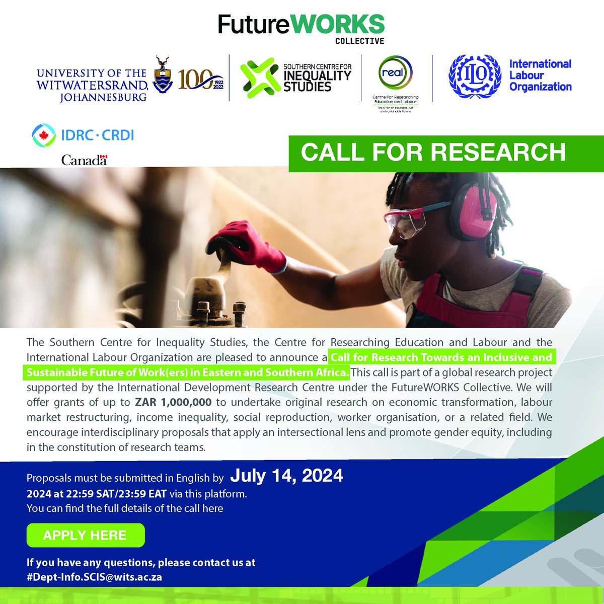 Southern Centre for Inequality Studies (@wits_scis) on Twitter photo ๐จHave you applied for the ๐๐๐ฅ๐ฅ ๐๐จ๐ซ ๐๐๐ฌ๐๐๐ซ๐๐ก: ๐๐จ๐ฐ๐๐ซ๐๐ฌ ๐๐ง ๐๐ง๐๐ฅ๐ฎ๐ฌ๐ข๐ฏ๐ & ๐๐ฎ๐ฌ๐ญ๐๐ข๐ง๐๐๐ฅ๐ ๐
๐ฎ๐ญ๐ฎ๐ซ๐ ๐จ๐ ๐๐จ๐ซ๐ค(๐๐ซ๐ฌ) ๐ข๐ง ๐๐๐ฌ๐ญ๐๐ซ๐ง & ๐๐จ๐ฎ๐ญ๐ก๐๐ซ๐ง ๐๐๐ซ๐ข๐๐: bit.ly/3W4zF7m? Research grants of up to ZAR 1,000,000! ๐จHave you applied for the ๐๐๐ฅ๐ฅ ๐๐จ๐ซ ๐๐๐ฌ๐๐๐ซ๐๐ก: ๐๐จ๐ฐ๐๐ซ๐๐ฌ ๐๐ง ๐๐ง๐๐ฅ๐ฎ๐ฌ๐ข๐ฏ๐ & ๐๐ฎ๐ฌ๐ญ๐๐ข๐ง๐๐๐ฅ๐ ๐
๐ฎ๐ญ๐ฎ๐ซ๐ ๐จ๐ ๐๐จ๐ซ๐ค(๐๐ซ๐ฌ) ๐ข๐ง ๐๐๐ฌ๐ญ๐๐ซ๐ง & ๐๐จ๐ฎ๐ญ๐ก๐๐ซ๐ง ๐๐๐ซ๐ข๐๐: bit.ly/3W4zF7m? Research grants of up to ZAR 1,000,000!