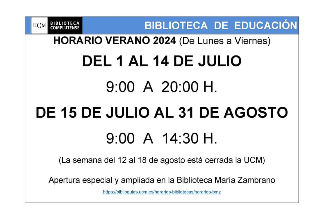 bucm_educacion's tweet photo. NUEVO HORARIO de la Biblioteca de EDUCACIÓN 😎⬇️⬇️ https://t.co/5IaknUwSgO