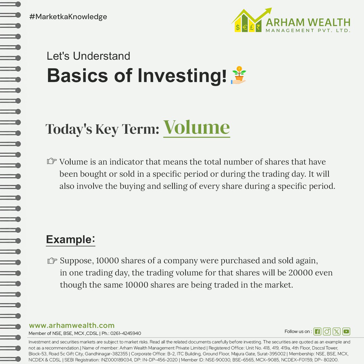 ArhamWealth's tweet photo. Learn about the most heard word "Volume", the market's heartbeat, revealing the intensity of trading activity and investor sentiment. ๐๐น
#VolumeAnalysis #TradingStrategy #MarketTrends #MarketSentiment #ArhamWealth #FutureKroSecure #MarketKaKnowledge #Stocks #Commodities https://t.co/gx9wShZIAi