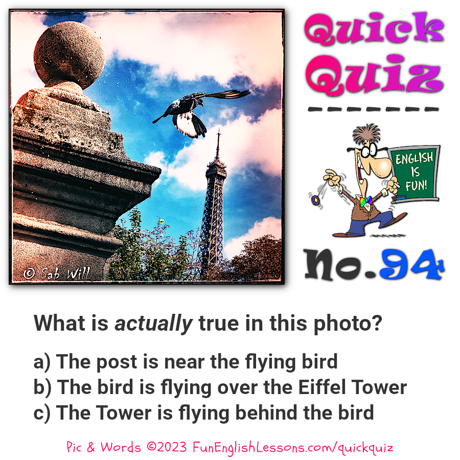 FunEngLessons's tweet image. QUICK QUIZ No.94
“Where’s Sab?” 🤔
I have a lot of friends in Paris, and most of them have feathers! 🐦

🤓 Become a Paris Connoisseur: ParisSetMeFree.com/Master ☕️

#Paris #quiz #masterclass #parisquiz #quizparis #wheressab #parisfrance #discoverparis #secretparis