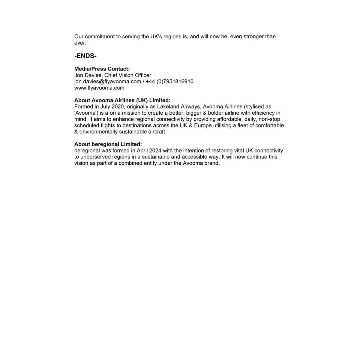 Delighted and excited to be welcoming @beregional into @AvoomaAirlines...!