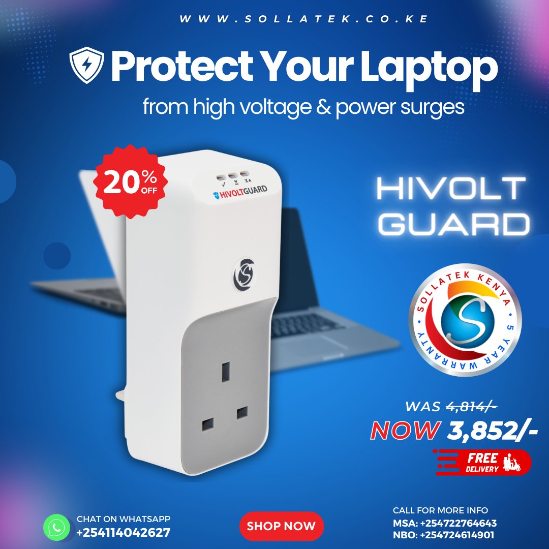 Protect your valuable electronics &amp; laptop from high voltage and power surges with Sollatek's HiVoltGuard iS. Don’t compromise on safety—always choose Sollatek. 💻⚡🔒 #Sollatek #HiVoltGuard #LaptopProtection