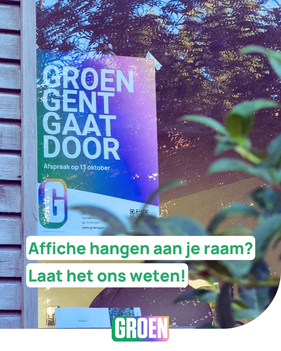 Wil je graag een affiche ophangen van 'Groen Gent gaat door' aan je raam? En zo de campagne nu al steunen? Super! 💚 Je kan er bestellen via deze link groengent.be/affiche_oktobe… 

#GroenGent #GroenGentGaatDoor #campagne #affiche