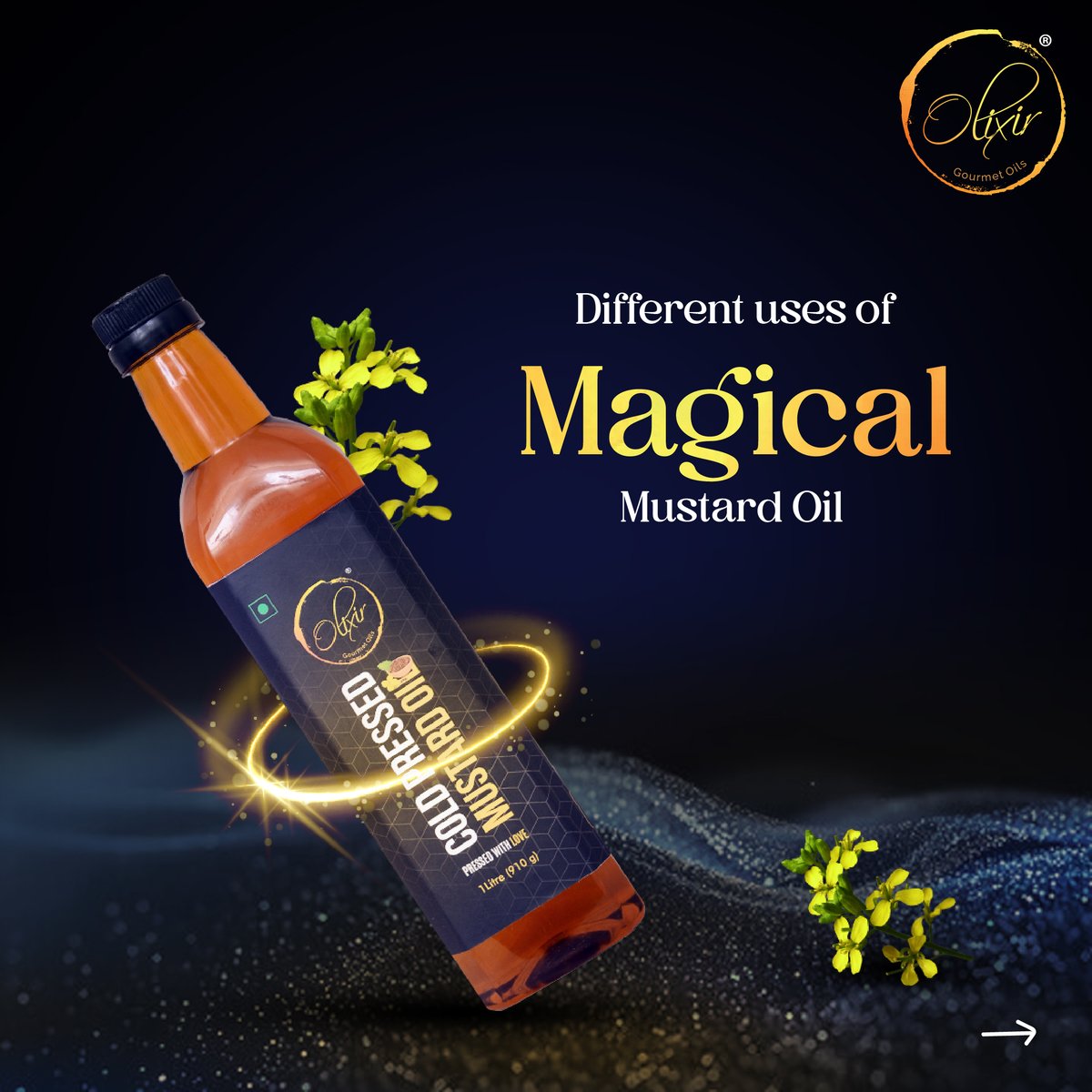 OlixirOils's tweet image. Discover the magic of mustard oil! 

Mustard oil is a natural remedy for hair care and skin care. It is our versatile companion for cooking, beauty, and wellness! 

#Olixir #MustardOil #healthy #Chooseright #Eatright #coldpressedoils #haircare #massage #therapy