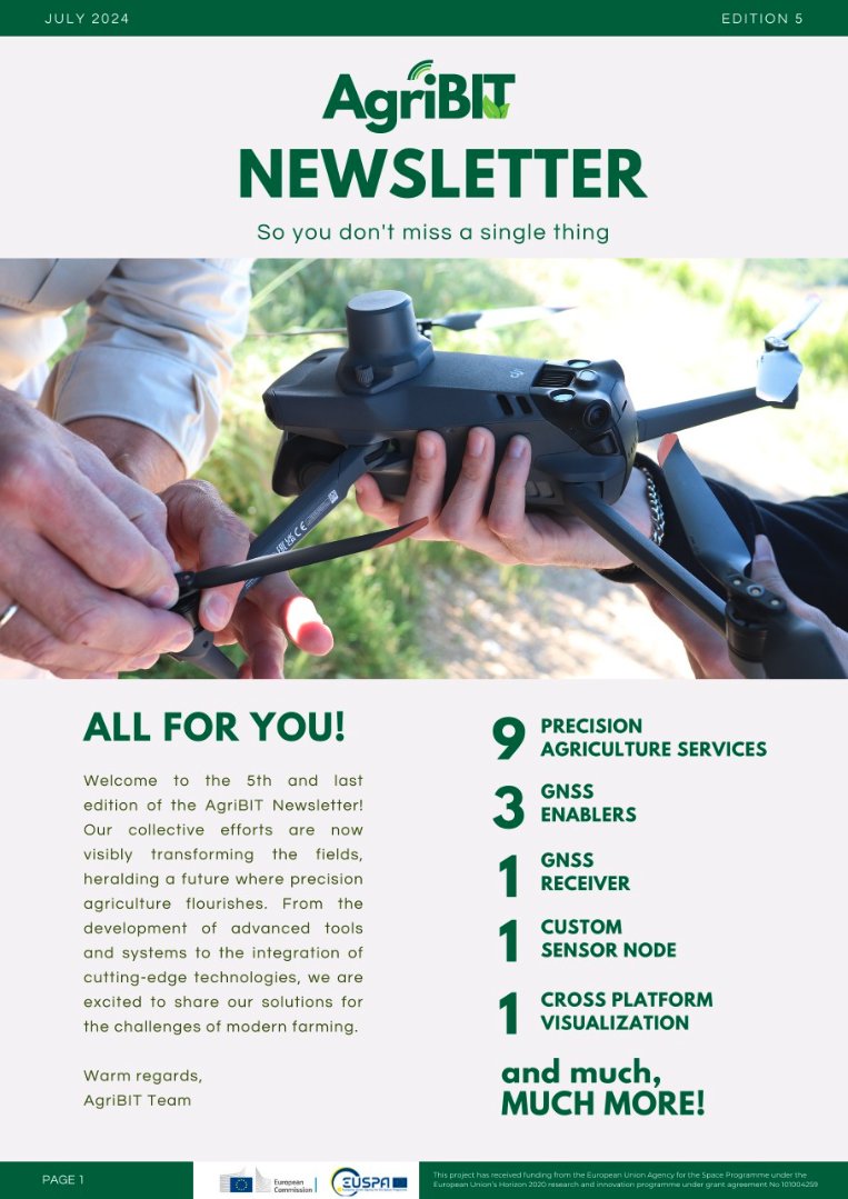 Proud to share our #precisionagriculture solutions for the challenges of modern farming 🛰 👉🥬

9 Precision Agriculture Services
3 GNSS Enablers
1 GNSS Receiver
1 Community Platform 
1 Cross-visualization platform

🚜 Discover what's in there for you  h2020-agribit.eu/wp-content/upl…