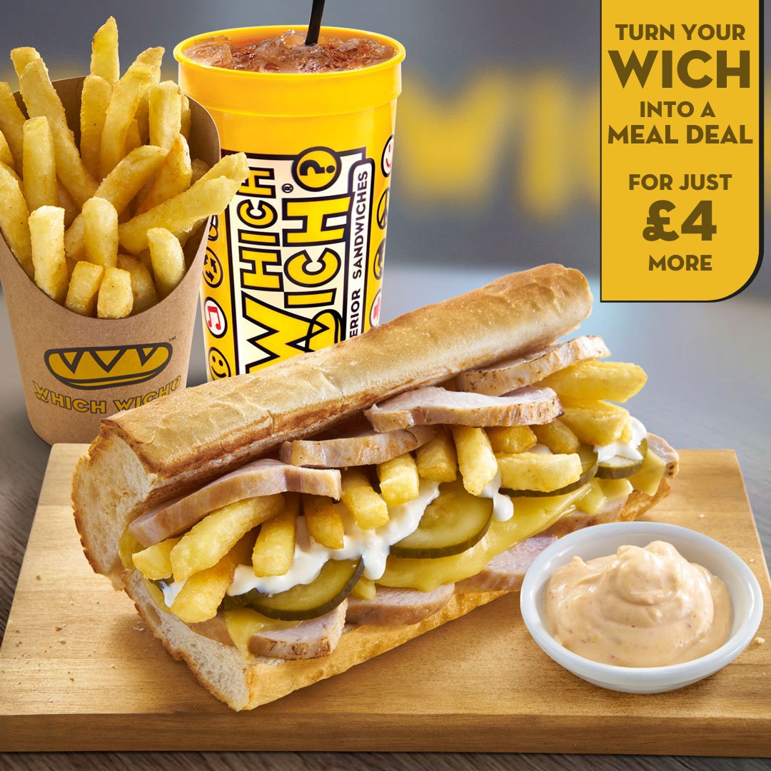Upgrade your WICH game to boss status! Add fries and a drink for just £4 extra and turn your meal into a combo masterpiece!🥖🍟🥤

#whichwichuk #bestsandwich #getyourwichon #mealdeal #combo #foodie #london #MealDealMagic #ComboCravings