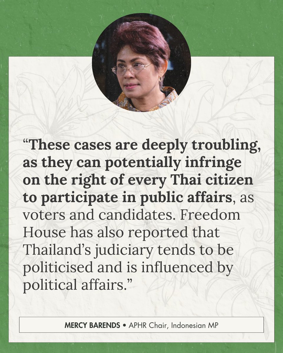 <a href="/MCB_DPRRI/">Mercy Ch. Barends</a> “These cases are deeply troubling, as they can potentially infringe on the right of every Thai citizen to participate in public affairs, as voters and candidates," said Barends.

<a href="/MCB_DPRRI/">Mercy Ch. Barends</a>