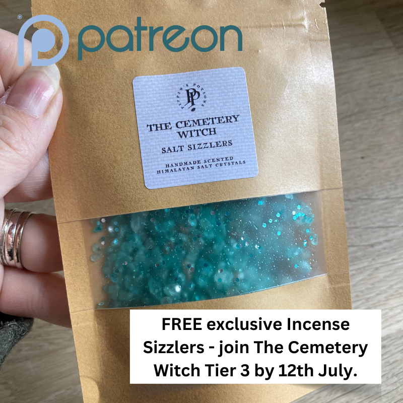 CemeteryWitch's tweet photo. FREE exclusive The Cemetery Witch incense salts! Created by myself and Pippin's Potions.

I am sending these out to mark my birthday to anyone who joins The Cemetery Witches Tier (Tier 3), or upgrades to this tier, by the 12th July. 
https://t.co/Dw8x3j4kAQ

#witches https://t.co/HwHTvTaZlB