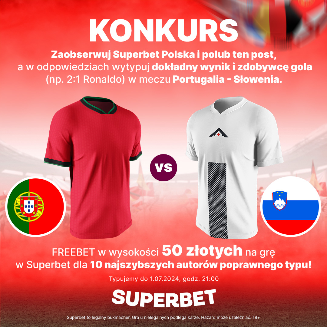 #KONKURS! Typujemy dokładny wynik (regulaminowy czas gry) oraz strzelca gola ⚽️ w meczu Portugalia - Słowenia
---
✅ Zaobserwuj <a href="/SuperbetPL/">Superbet</a>
❤️ Polub i daj RT 🔁
👤 Dodaj nick z Superbet
🎁 Nagroda - freebet 50 PLN💰
#PORSLO #EURo2024