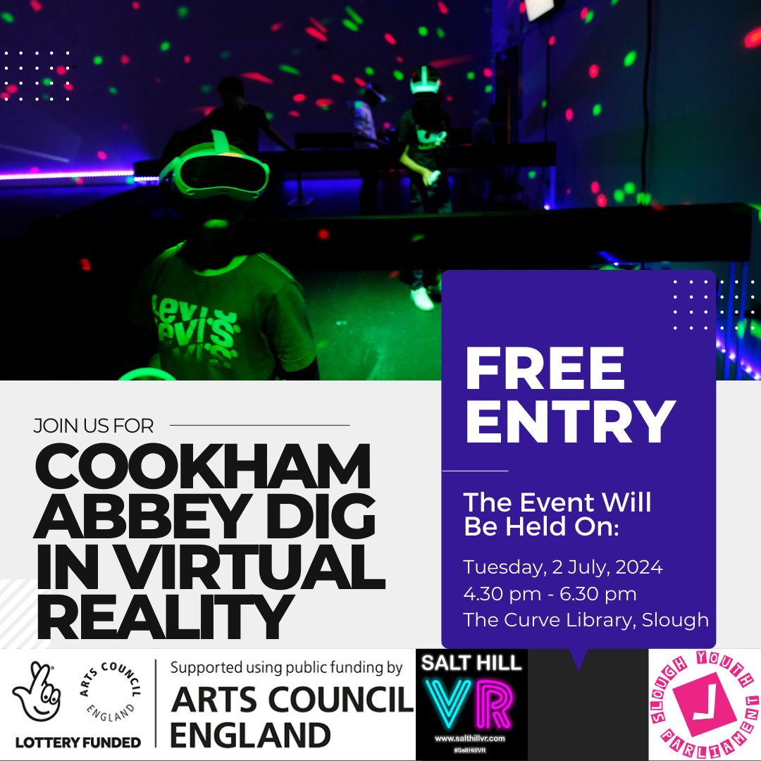 Excited for an immersive historical adventure? Join Slough Youth Parliament on 2nd July at @thecurve_slough for a drop-in VR journey to Cookham Abbey, co-hosted by Salt Hill VR! 4:30 PM - 6:30 PM. Don't miss out! @ResourceProds @aiksaath <a href="/sloughcvs/">Slough CVS</a> @slough_bid @curvevenue