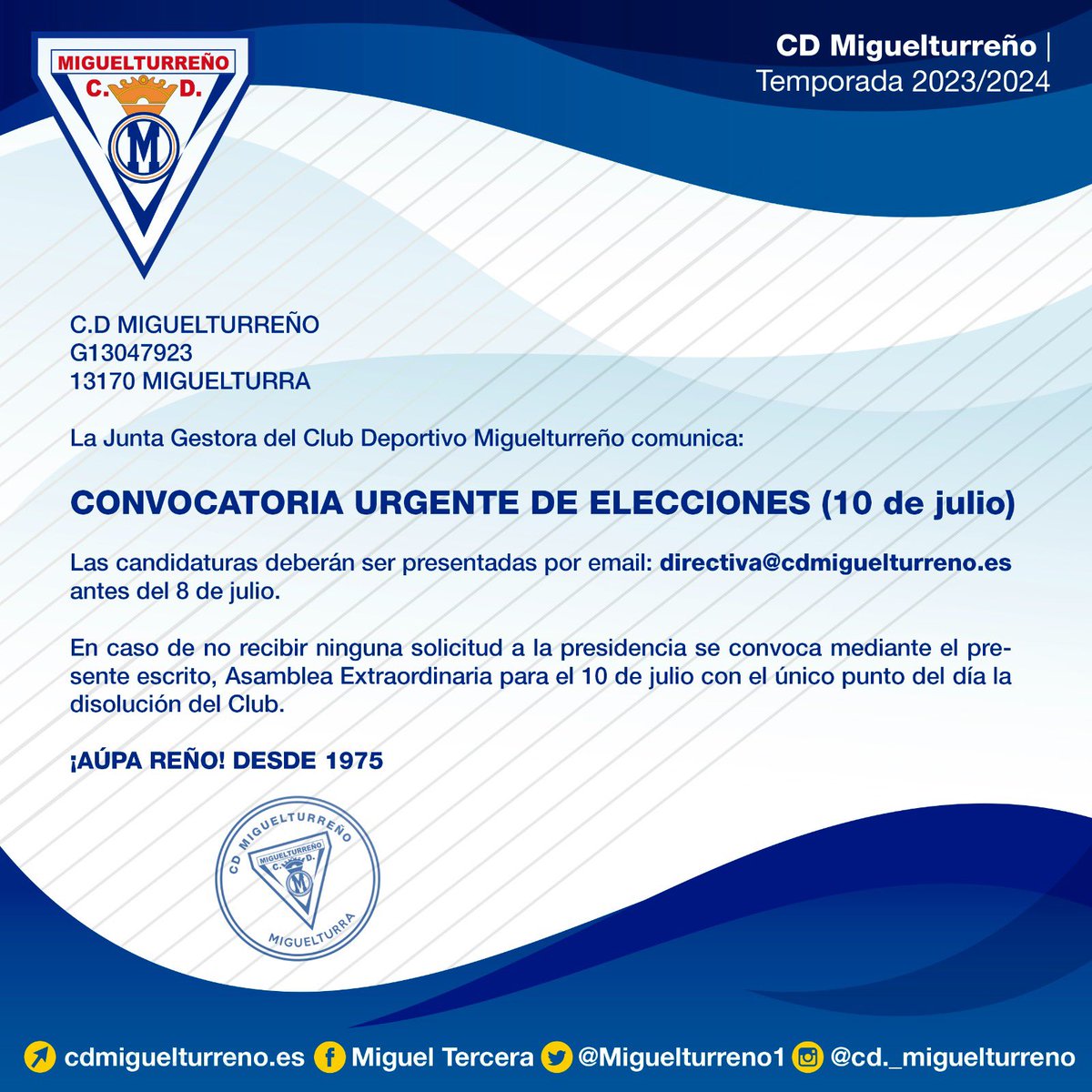 CONVOCATORIA URGENTE DE ELECCIONES |