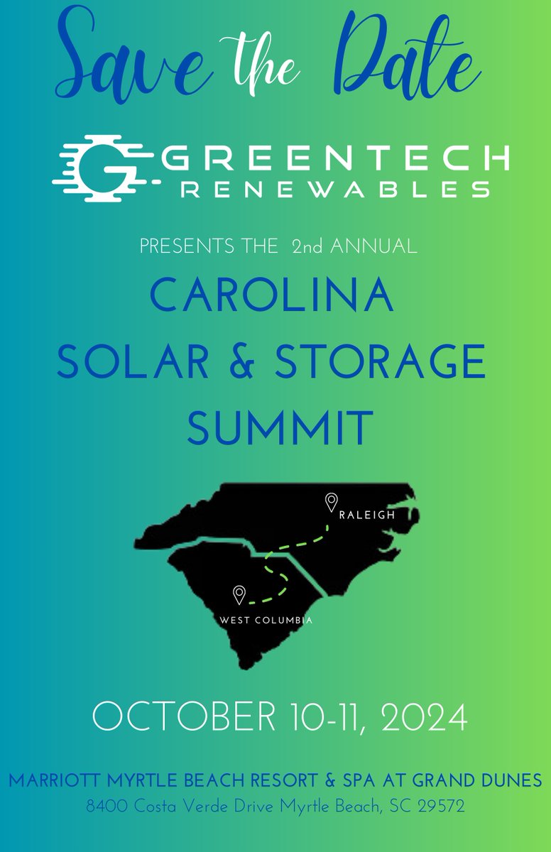 Greentech_SC's tweet photo. Mark your calendars! This is an event you won't want to miss. More details coming soon ☀️ https://t.co/f3HmEoYGGT