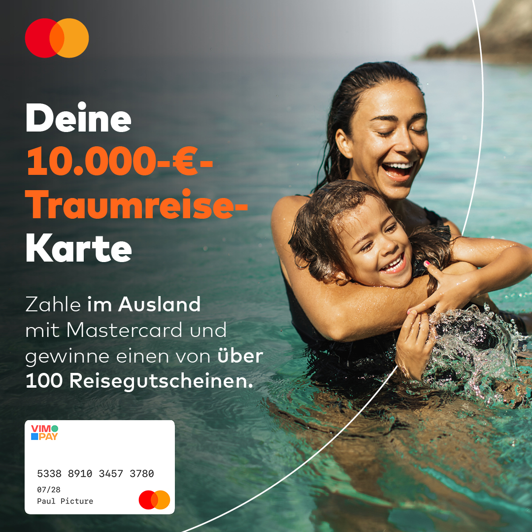 VIMpay's tweet photo. Jede Auslandszahlung mit deiner #VIMpay @mastercardde bringt mehr als nur Erlebnisse!
Vom 1.7. bis zum 15.9.2024 hast Du die Chance, 1 von 5 Reisegutscheinen im Wert von jeweils 10.000 € oder einen von 100 Gutscheinen im Wert von je 1.000 € zu gewinnen.
https://t.co/SZwC03ixw6 https://t.co/giXidrMzO0