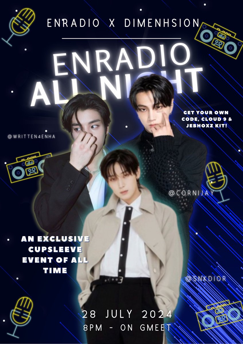 ⠀ ⠀ ⠀ ⠀ 
         ⋆.˚✮🎙️ 𝙀𝙉𝙍𝘼𝘿𝙄𝙊 𝘼𝙇𝙇 𝙉𝙄𝙂𝙃𝙏 🎙️✮˚.⋆

A Collaboration with some of the Engene Ville’s most talented AU Writers, <a href="/snkdior/">eyy ; ia 🍀</a> , <a href="/written4enha/">adi ♡</a> , &amp; <a href="/CorniJay/">Corn for CMOT</a>

An Online CSE Partnership with <a href="/EN_RADI0/">ENRADIO 🎙️</a> 

🗓️: July 28, 2024 ; 8PM

#ENRADIOAllNight🎙️