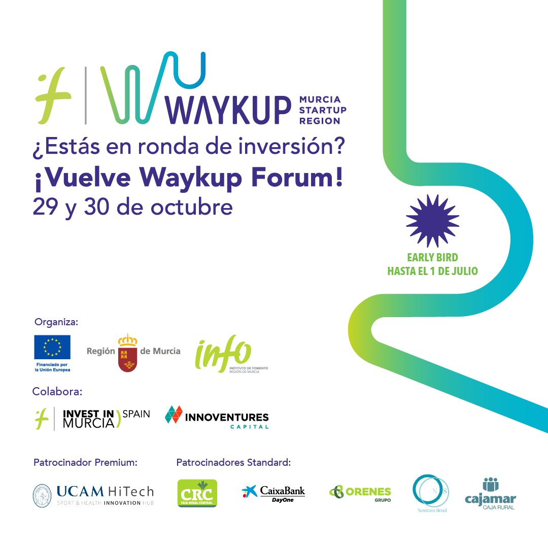 infoRMurcia's tweet photo. 🗣️ ¿Te vas a perder #WAYKUP Forum? 

Conoce a los inversores más activos con los que establecer contacto para tu empresa o startup. 🚀

🗓️ 29 y 30 de octubre

¡Inscríbete aquí!👇
https://t.co/MuNJSRLq2e

#CompartimosEmpresa #InfoRMurcia https://t.co/OT92apLdpT