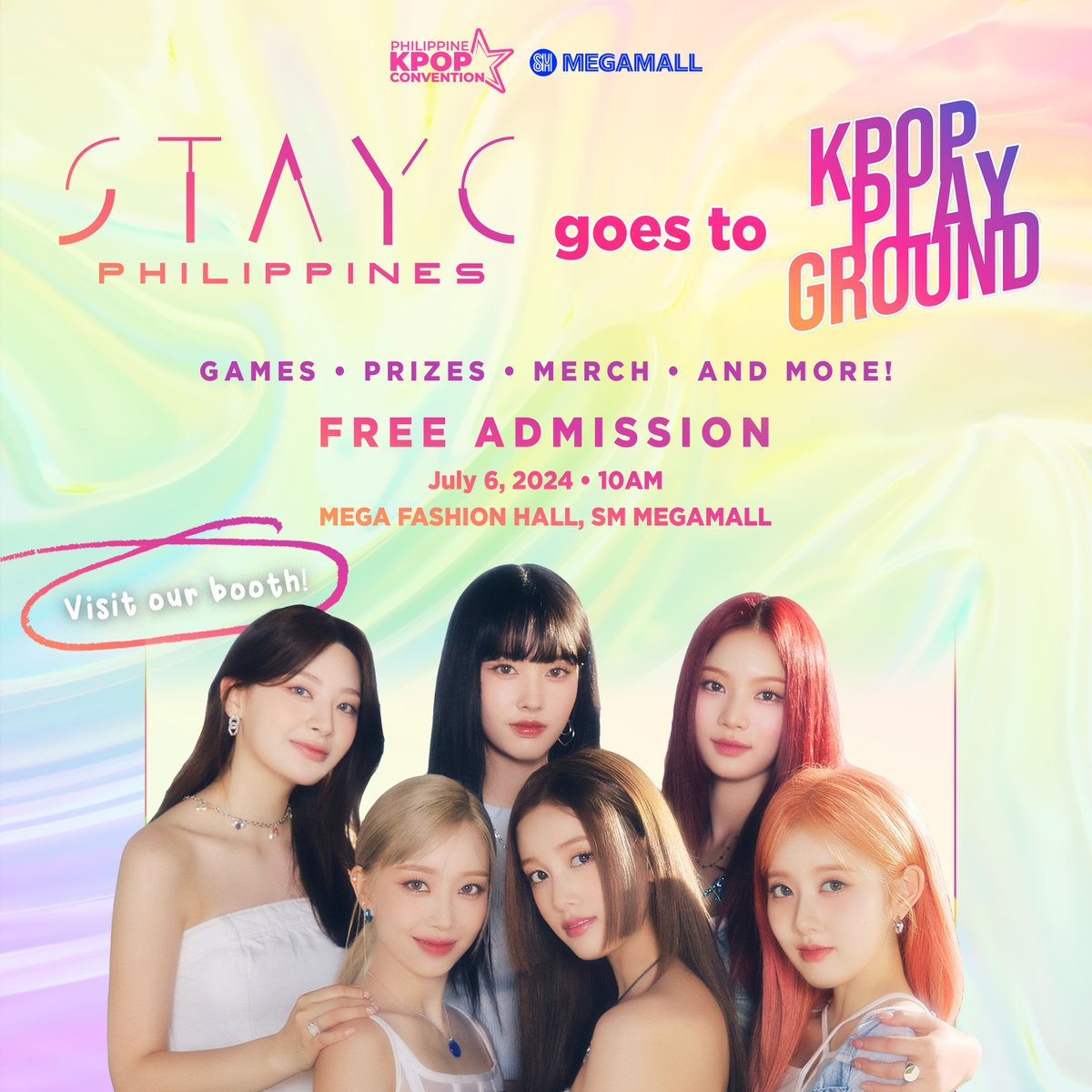 STAYCPH_'s tweet photo. [🎉]

SWITHs! Are your winkbongs ready? Light up the runaway with STAYC PH at KPOP Playground 💗 Visit our booth &amp; flex your lightstick inspired OOTDs!

⏰️10am onwards
📅July 6 2024
📍Mega Fashion Hall
More info on this FREE event https://t.co/AyaeFsOkHc
KPOPCON @kpopconph https://t.co/CkNmfjZCT6