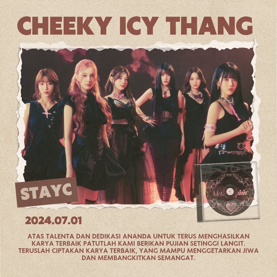 Dengan penuh rasa bangga dan bahagia, kami ingin mengucapkan selamat atas perilisan Album Pertama <Metamorphic>. Semoga karya ini dapat mencapai kesuksesan yang luar biasa, dan semoga STAYC terus menghasilkan karya-karya yang lebih inspiratif lagi di masa depan.
