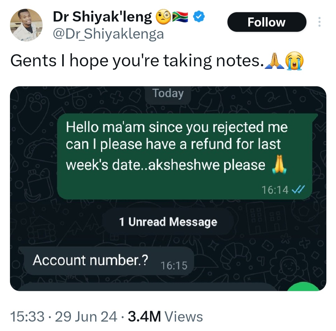 dream925fm's tweet photo. This man has been trending online for going on a date and proudly asking for his money back because the girl refused to carry on a relationship
SHOULD SHE PAY BACK THE MONEY FOR THE DATE?
Join the convo on #MiddayExpress with @QueenEqui x @Deejaytrish https://t.co/4uAt5NiTrP