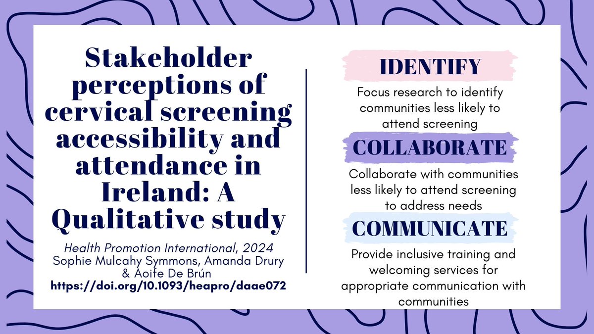 Sophie Mulcahy Symmons (@smulcahysymmons) on Twitter photo New paper 🚨 investigating stakeholder views of cervical screening accessibility and attendance. We should focus on identifying and collaborating communties with lower attendance to develop appropriate communication strategies. Read 👉academic.oup.com/heapro/article… @aoife_db <a href="/druryal/">Amanda Drury</a> New paper 🚨 investigating stakeholder views of cervical screening accessibility and attendance. We should focus on identifying and collaborating communties with lower attendance to develop appropriate communication strategies. Read 👉academic.oup.com/heapro/article… @aoife_db <a href="/druryal/">Amanda Drury</a>