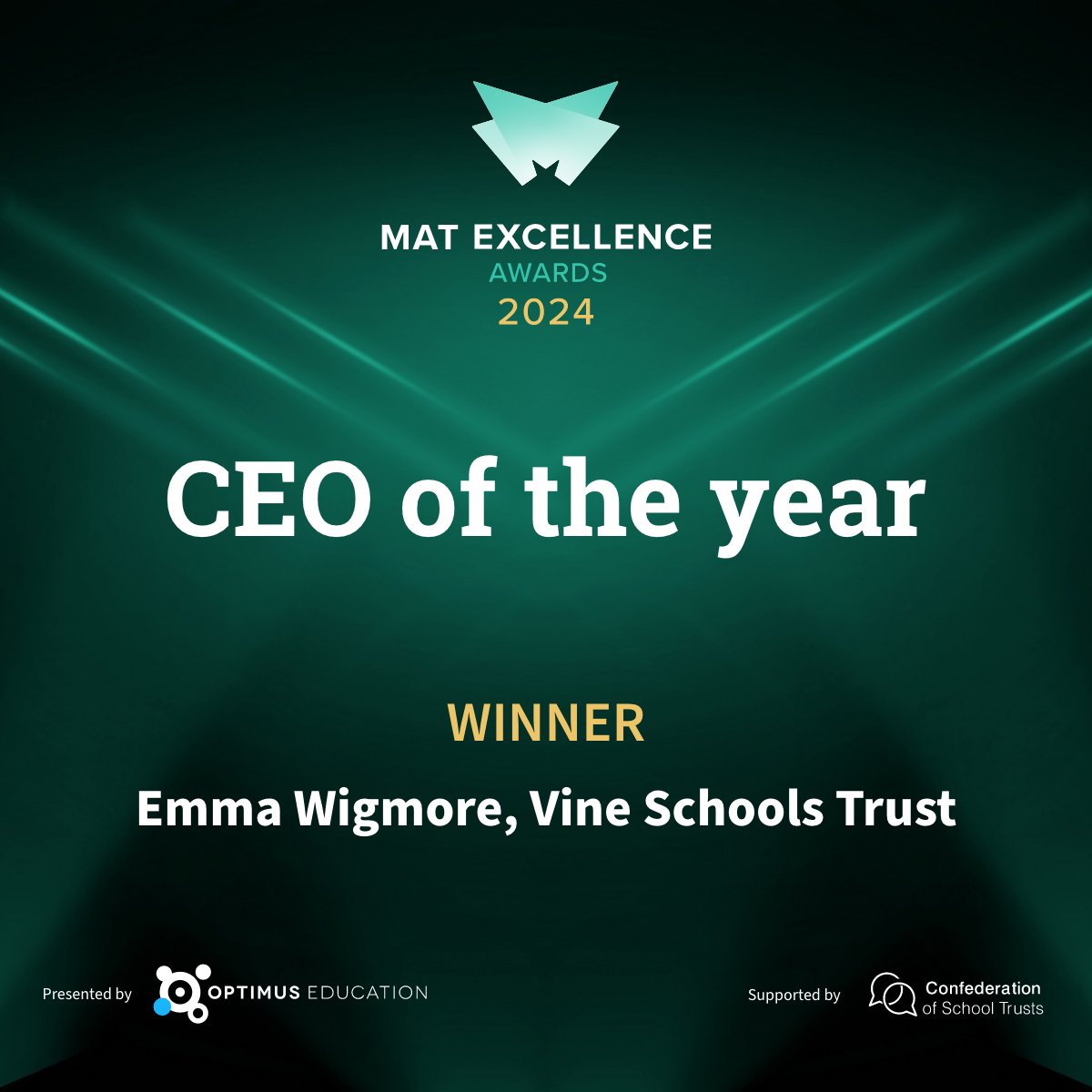 🎉 Congratulations to the incredible Emma Wigmore,
<a href="/VineSchools/">Vine Schools Trust</a> for winning a MAT Excellence Award! 
 
Here's to many more milestones, achievements, and accolades in your journey ahead. 🎊🥂

Kindly sponsored by <a href="/supply_well/">SupplyWell</a>  ✨

#MATExcellenceAwards