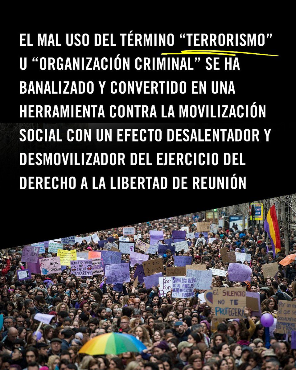 📢 En el 9º aniversario de las #LeyesMordaza, 9 organizaciones denunciamos que #ProtestarNoEsTerrorismo

🔴El mal uso del término “terrorismo” u “organización criminal” se ha convertido en una herramienta contra la movilización

‼️Lee nuestro manifiesto ➡️ defenderaquiendefiende.org/protestar-no-e…