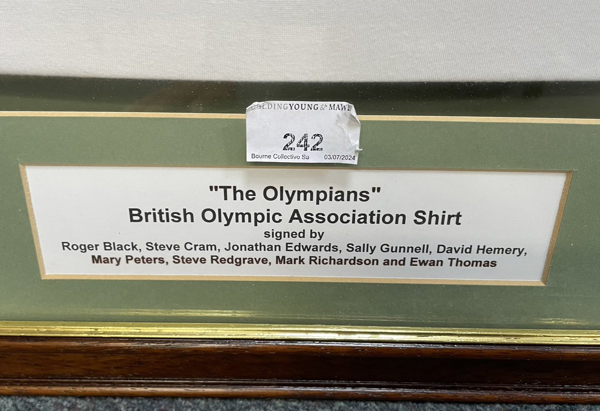 melvynprior's tweet photo. Hey sports fans, spotted this signed shirt in the @GoldingYoung #Bourne sale this week. Signatures include #SteveRedgrave #SteveCram #MaryPeters #SallyGunnell #RogerBlack Plus #moorcroft & silver animals Find out more https://t.co/R0mfHh3uhg #auction #collectables @ColinYoungAWA https://t.co/sJGstFXj3B