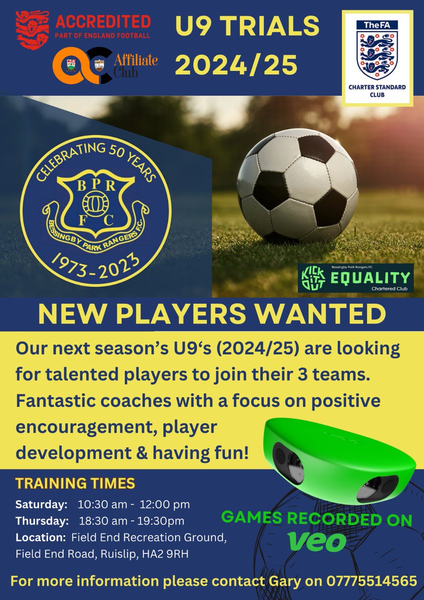BPR_FC's tweet photo. Join the @BPR_FC family!

Our Under 8's (yr 3) are looking for players to join their squads ready for next season U9's.

Training is every Sat for all players with league matches on Sundays. Additional training is also available on Thurs, depending on the team. https://t.co/6S1tMe7OXg