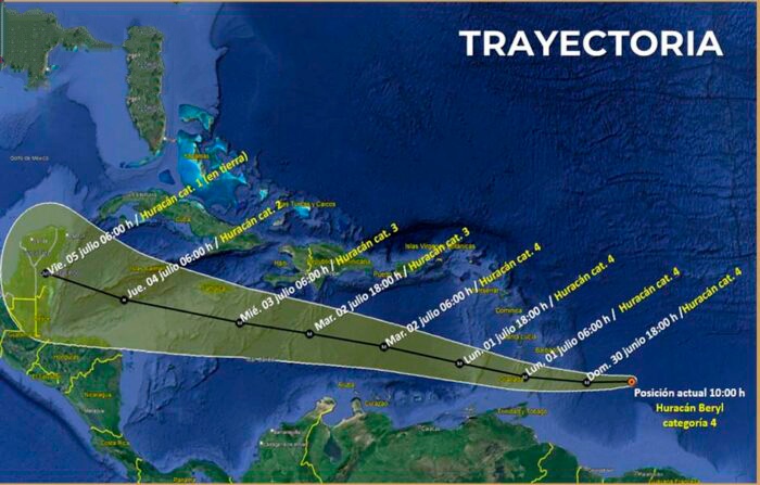 #Beryl es el más prematuro huracán de categoría 4 registrado en el Océano Atlántico y el único de categoría 4 registrado en el mes de junio. En los próximos días continuará con rumbo oeste noroeste, al sur de las Antillas Menores y luego hacia el mar Caribe
<a href="/EdMartDiaz/">Eduardo Martínez Díaz</a>
<a href="/citmacuba/">Ministerio de Ciencia, Tecnología y Medio Ambiente</a>