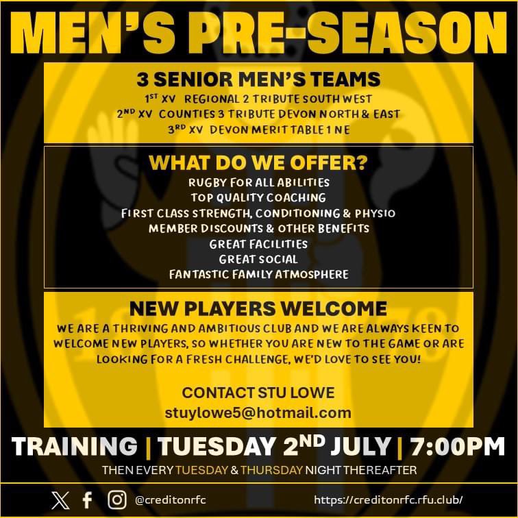 Crediton RFC (@creditonrfc) on Twitter photo ๐จ ๐ฃ๐ฅ๐-๐ฆ๐๐๐ฆ๐ข๐ก ๐๐๐๐ฅ๐ง ๐จ
The break is over! We're back for ๐ ๐๐ก'๐ฆ ๐ฃ๐ฅ๐-๐ฆ๐๐๐ฆ๐ข๐ก, starting ๐ง๐ข๐ ๐ข๐ฅ๐ฅ๐ข๐ช ๐ก๐๐๐๐ง!
๐
ด๐๐
ธ๐๐๐
ธ๐
ฝ๐
ถ, ๐๐
ด๐๐๐๐
ฝ๐
ธ๐
ฝ๐
ถ and ๐
ฝ๐
ด๐ players all ๐ช๐๐๐๐ข๐ ๐!
๐ณ:๐ฌ๐ฌ๐ฃ๐ start!
#kirton #blackandamber #onebigclub ๐ค๐ ๐จ ๐ฃ๐ฅ๐-๐ฆ๐๐๐ฆ๐ข๐ก ๐๐๐๐ฅ๐ง ๐จ
The break is over! We're back for ๐ ๐๐ก'๐ฆ ๐ฃ๐ฅ๐-๐ฆ๐๐๐ฆ๐ข๐ก, starting ๐ง๐ข๐ ๐ข๐ฅ๐ฅ๐ข๐ช ๐ก๐๐๐๐ง!
๐
ด๐๐
ธ๐๐๐
ธ๐
ฝ๐
ถ, ๐๐
ด๐๐๐๐
ฝ๐
ธ๐
ฝ๐
ถ and ๐
ฝ๐
ด๐ players all ๐ช๐๐๐๐ข๐ ๐!
๐ณ:๐ฌ๐ฌ๐ฃ๐ start!
#kirton #blackandamber #onebigclub ๐ค๐
