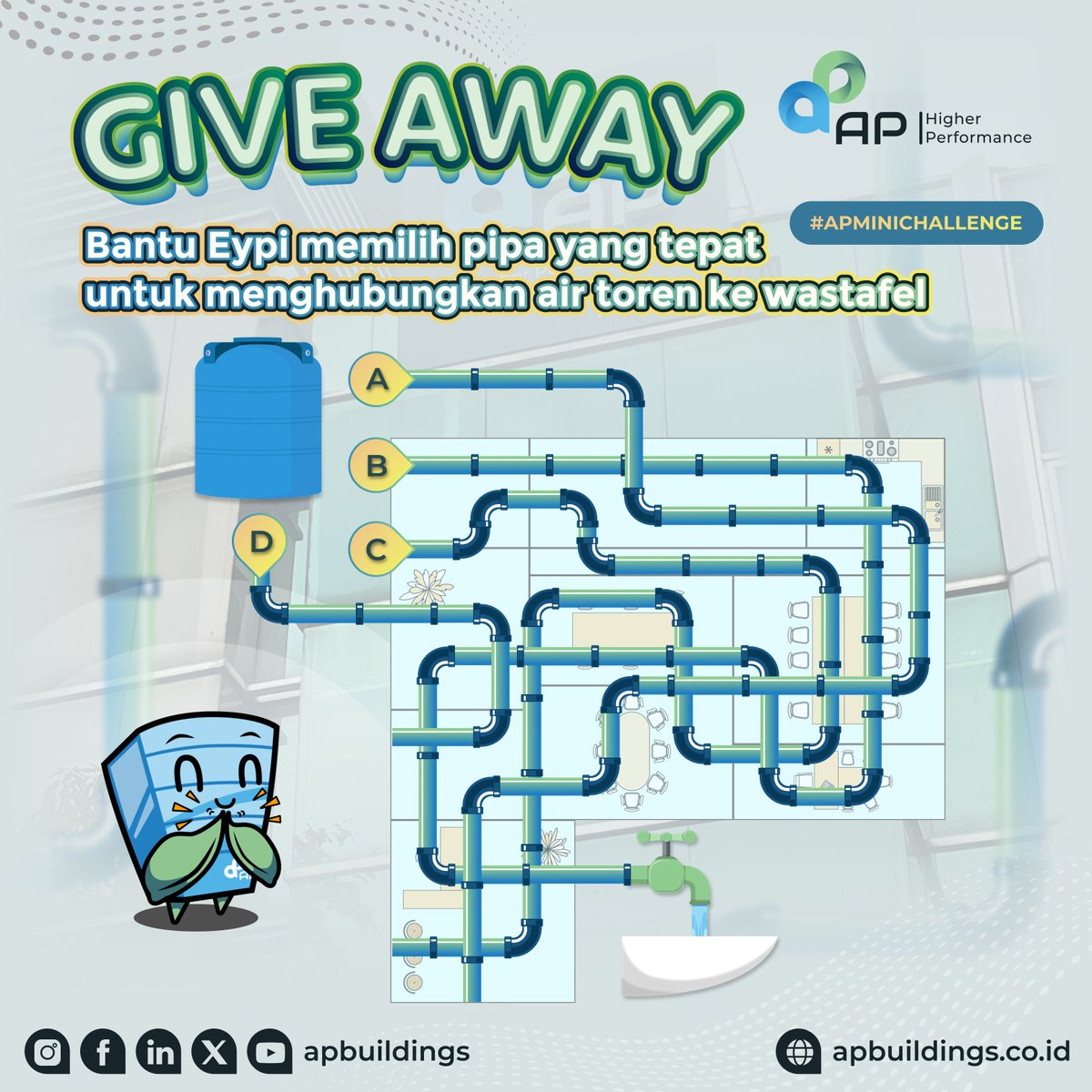apbuildings's tweet image. GIVEAWAY ALERT!

Halo #APFriends Yuk! Ikutan giveaway spesial kami dan menangkan hadiah menarik! Cukup dengan memilih pipa ini dengan benar dan jadilah pemenang #APMiniChallenge.