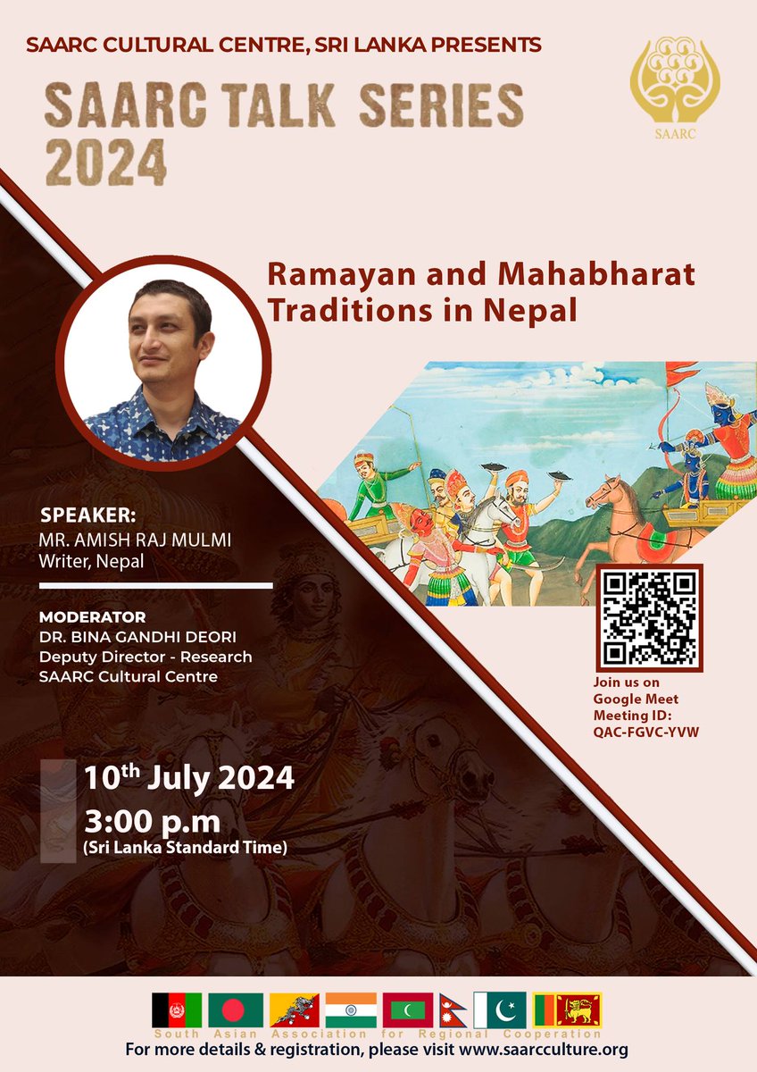 As part of the <a href="/SAARCCulture/">SAARC Cultural Centre</a> talk series, I'll be speaking on Hindu epic traditions in Nepal on July 10. 
Please follow the link to register
forms.gle/23vbNDpuhkKGSh…

Meeting link: meet.google.com/qac-fgvc-yvw