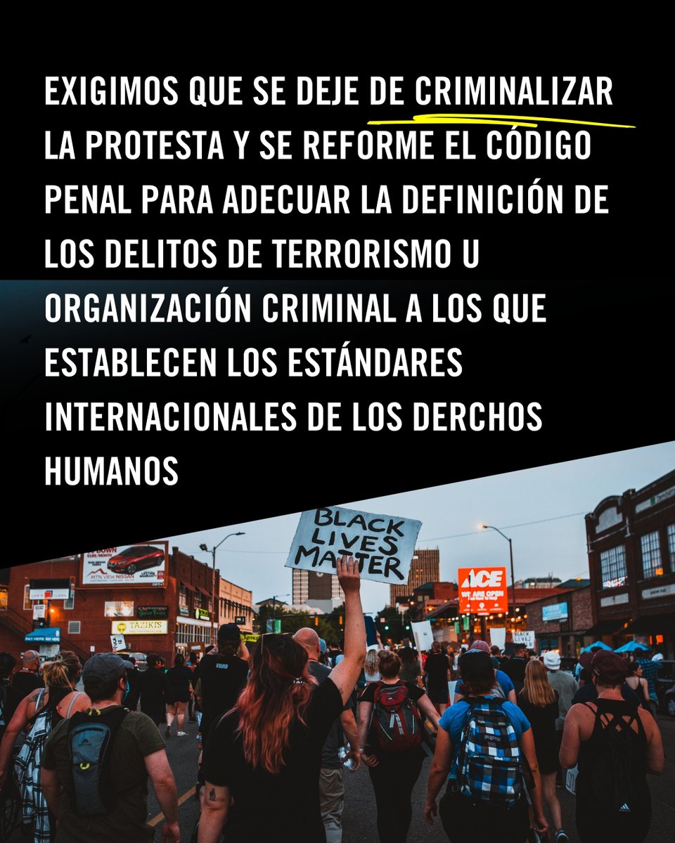 Ante la criminalización contra movimientos sociales y políticos, reaccionamos: 📢#ProtestarNoEsTerrorismo, es nuestro derecho para alzar la voz.

🪧La definición amplia e imprecisa de estos delitos permite su aplicación extensiva y desproporcionada.