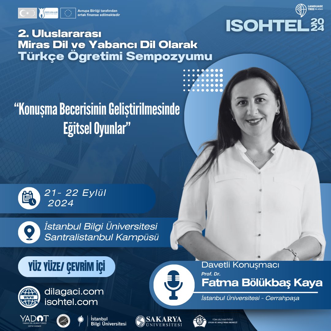 ✨ Etkinliğimizin davetli konuşmacılarından biri, İstanbul Üniversitesi - Cerrahpaşa Hasan Ali Yücel Eğitim Fakültesi Öğretim Üyesi Prof. Dr. Fatma Bölükbaş Kaya olacak! Konuşma başlığı ise: “Konuşma Becerisinin Geliştirilmesinde Eğitsel Oyunlar”