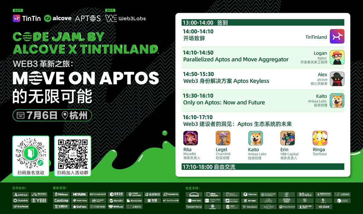 TinTinLand_ZH's tweet photo. 🌟 #AptosBuilder #JAM 亚洲首站倒计时5天! 🌟
⏰ 由 TinTinland、@Aptos 和 @alcove_pro 联合主办的第七期 #TinTinDestinationMoon 活动将在杭州举行(报名后获得具体地址)。一同见证公链新星 #Aptos 的 2024 年新突破!
🥳 期待你的到来,立即报名:https://t.co/qeC9gDVBeR https://t.co/ArOA2ZxCuI