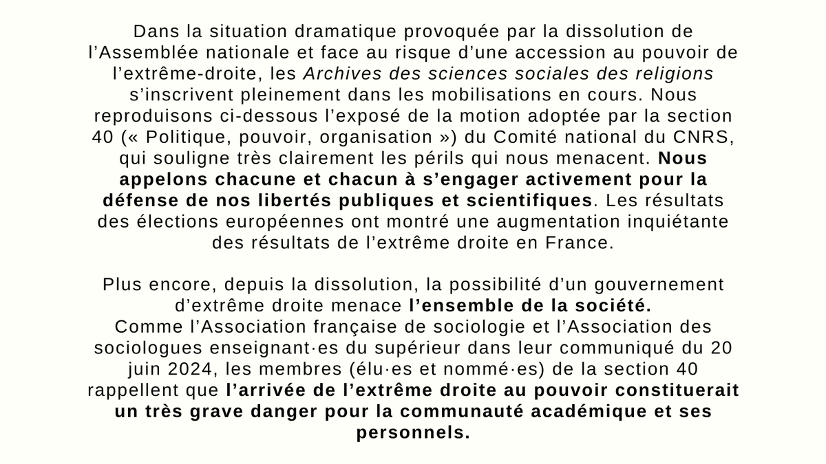 _Assr's tweet photo. [Communiqué] Au lendemain du premier tour des élections législatives anticipées, l'ASSR appelle à s'opposer contre l'extrême-droite.⬇️
#legislatives2024 https://t.co/pcmJ3lqjd5