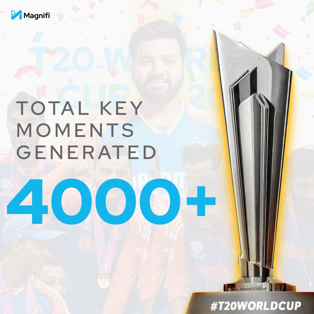 Magnifiofficial's tweet photo. Congratulations Team 🇮🇳 on the World Cup! @Magnifi is proud to have crafted 4000+ key moments and 1100+ immersive web stories covering the series. We look forward to covering many more such exhilarating events in the future! 🪄🔥 #T20WorldCup2024 #KeyMoments #SportsTech https://t.co/LBSusU0pVF