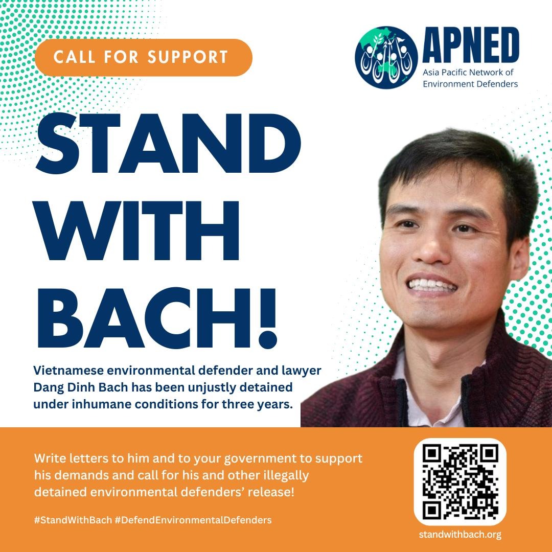 apned_'s tweet photo. Write letters to unjustly detained Vietnamese #environmentaldefender Dang Dinh Bach, and to your government ✍️🚨 #StandWithBach and call for the end of criminalization and illegal detention of environmental defenders around the globe 🌏
Learn how 👉 https://t.co/ogolRdzx50 https://t.co/fNNLD3ljxs