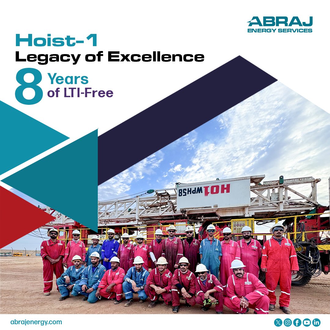abraj_energy's tweet photo. A remarkable accomplishment was achieved by our team in Hoist-1, recording 8 years LTI-free. Our team's dedication to safety and hard work has paid off. Let's continue striving for excellence.

#Abraj_Energy_Services #HSE #Hoist1 #LTIfree https://t.co/GD3irQ6u5u