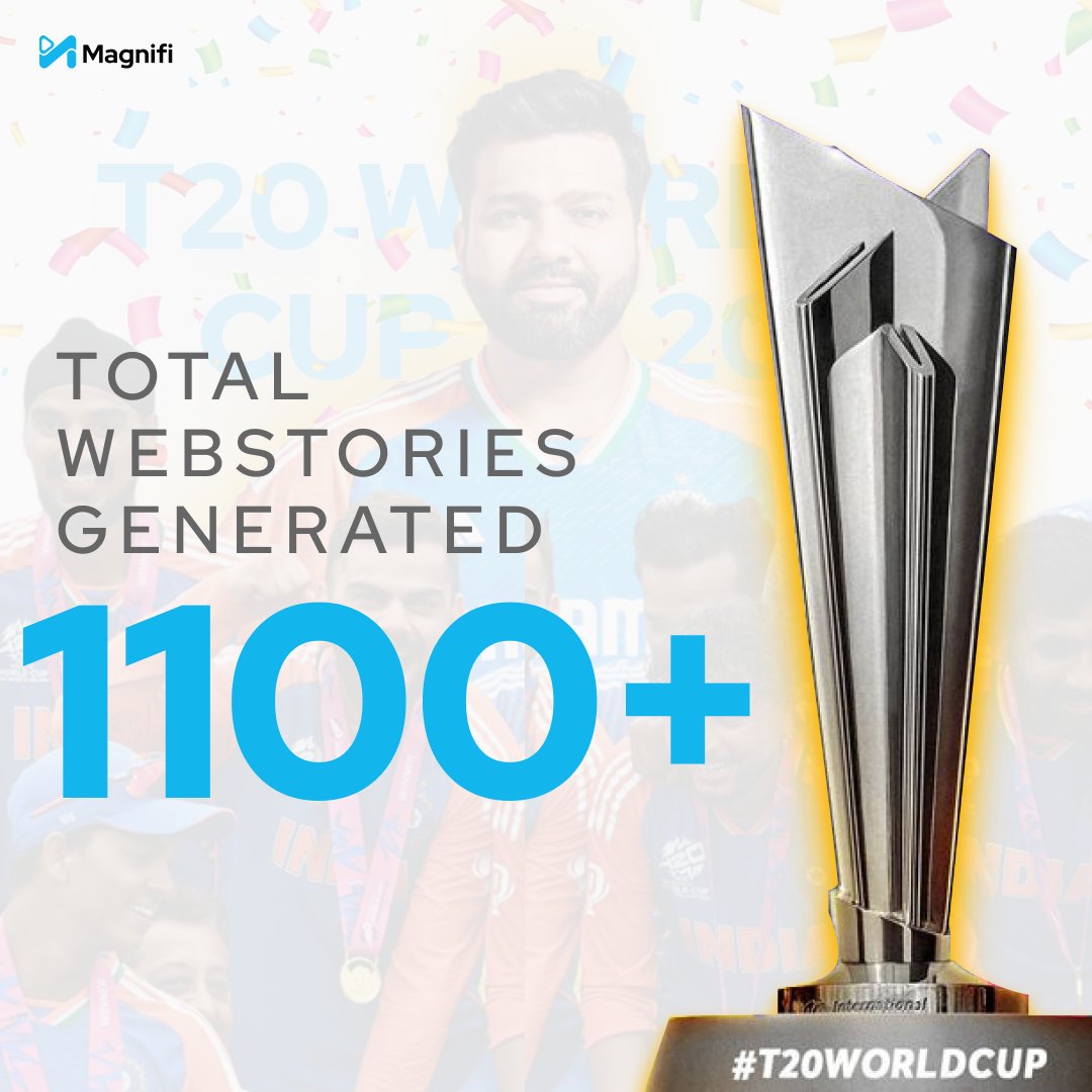 Magnifiofficial's tweet photo. Congratulations Team 🇮🇳 on the World Cup! @Magnifi is proud to have crafted 4000+ key moments and 1100+ immersive web stories covering the series. We look forward to covering many more such exhilarating events in the future! 🪄🔥 #T20WorldCup2024 #KeyMoments #SportsTech https://t.co/LBSusU0pVF