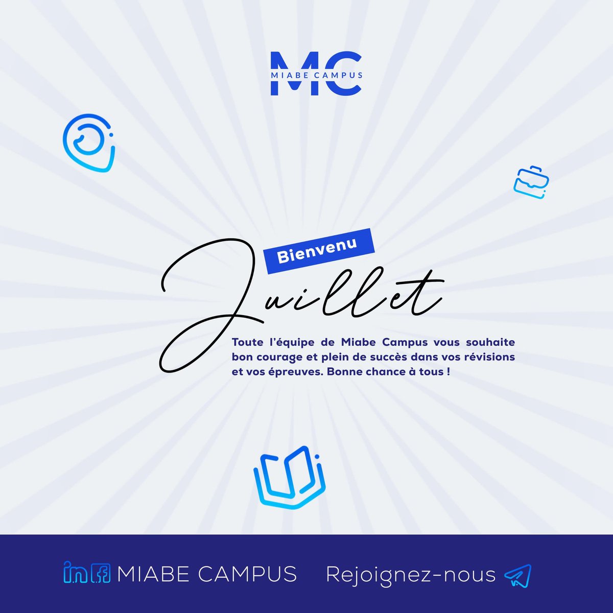 MiabeCampus's tweet photo. Hello communauté battante, communauté courageuse, communauté déterminante; En résumé communauté estudiantine.

12 mois dans une année, autant de chances de changer, de se remotiver. Un nouveau mois de juillet pour se relancer.

Bon début de mois de juillet aux étudiant(e)s
#MC https://t.co/efc5ixS6qy
