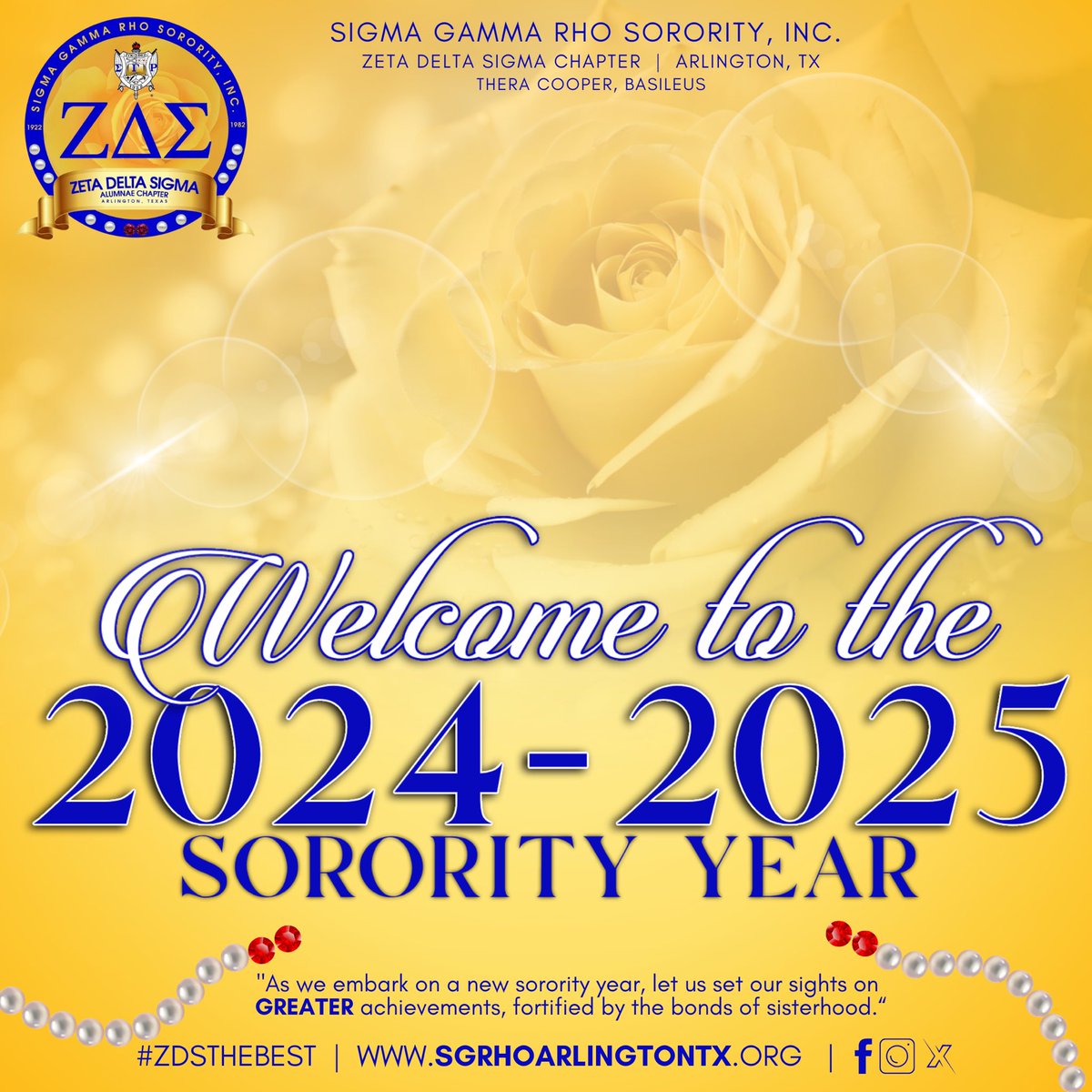 ZDSArlington's tweet photo. Welcome to the 2024-2025 Sorority Year! We look forward to continuously serving and to #AmplifyGreater in our community.
#ZDStheBest #LeadingwithLoveandExcellence #sgrhoupdates. #SigmaSWR #Greater #sgrhoupdates https://t.co/zwnlCNcBnk