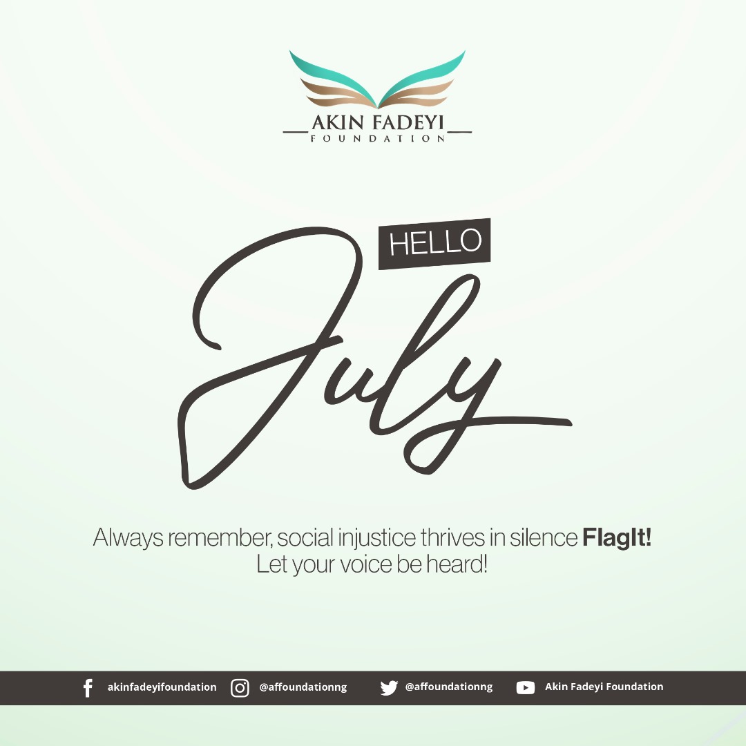 AFFoundationng's tweet photo. WELCOME, JULY!
Embrace the opportunities and blessings that this month has in store for you 📷. Always remember to play your part today by using your voice to report cases of social injustice and cases of corruption through the FlagIt App.
#flagit #CorruptionFreeNigeria https://t.co/qka80jPsco